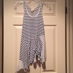 Blue and White Striped Tunic with Lace. S